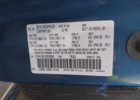 2003 Dodge Ram 1500 Slt/Laramie/St z USA, uszkodzony, nr VIN 1D7HU18N13S229881